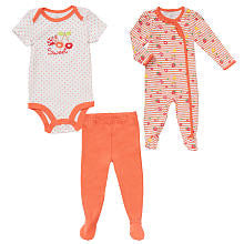 Koala Baby Girls' 3 Piece Coral/White Sweet Ladybug Layette Set with Short Sleeve Bodysuit, Footie and Footed Pants