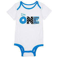 Koala Kids Boys' White/Blue I'm One Short Sleeve Bodysuit