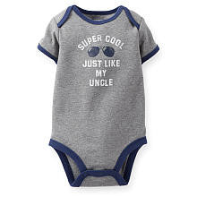 Carter's Boys Grey "Super Cool Just Like My Uncle" Short Sleeve Bodysuit with Navy Trim