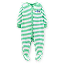 Carter's Boys Green Striped Terry Footie with Embroidered Shark Applique