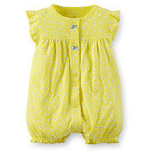 Carter's Girls Floral Printed Yellow Flutter Sleeve Romper