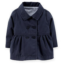 Carter's Girls Navy Double Breasted Woven Jacket with Blue Striped Lining