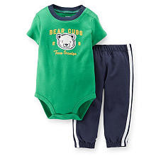 Carter's Boys 2 Piece Green "Bear Cubs Team Grandpa" Short Sleeve Bodysuit and Terry Pant Set