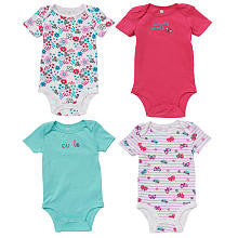 Koala Baby Girls' 4 Pack Assorted Patterned/Solid Short Sleeve Bodysuits