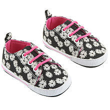 amy coe Girls' Black/Pink Flower Print Soft Sole Sneakers