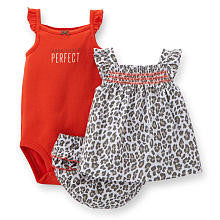 Carter's Girls 3 Piece "Absolutely Perfect" Sleeveless Bodysuit, Leopard Print Tunic Top and Ruffle Diaper Cover Set