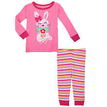 Koala Kids Girls' 2 Piece Pink Easter Pajama Set with Long Sleeve Top and Striped Pants - Toddler