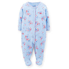 Carter's Girls Baby Blue Floral Printed Easy Entry Interlock Footie