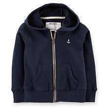 Carter's Boys Navy French Terry Zip Front Hoodie - Toddler