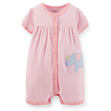 Carter's Girls Pink Striped Romper with Elephant Embroidery