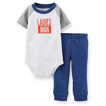 Carter's Boys 2 Piece White "Ladies Man" Short Sleeve Raglan Bodysuit and Pant Set