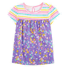 Koala Baby Girls' Stripe/Print Short Sleeve Babydoll Tunic- Toddler