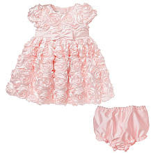 Marmellata Girls' 2 Piece Pink Rosette Short Sleeve Dress and Diaper Cover Set