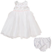 Marmellata Girls' 2 Piece White Rosebud Embroidered Tulle Dress and Diaper Cover Set