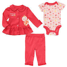 Koala Baby Girls' 3 Piece Pink Ladybug Playwear Set with Ruffled Cardigan, Short Sleeve Bodysuit and Leggings