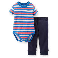 Carter's Boys Orange/Blue Striped Short Sleeve Bodysuit and Pant Set