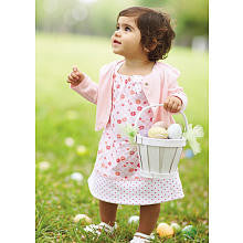 Koala Baby Girls' 3 Piece Pink/White Flower and Dot Playwear Set with Sleeveless Dress, Cardigan and Diaper Cover