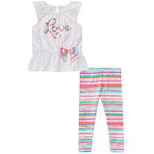 Koala Baby Girls' 2 Piece Multicolored Love Playwear Set with Flutter Sleeve Peplum Tunic and Leggings