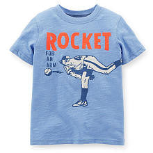 Carter's Boys Light Blue "Rocket For an Arm" Baseball Player Screen Print Slub Short Sleeve T Shirt - Toddler