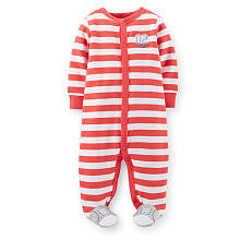 Carter's Boys Red Striped Easy Entry Footie with Embroidered Baseball Applique