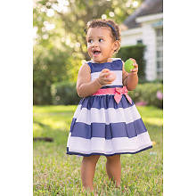 Carter's Girls Navy/White Striped Crepe Sundress with Pink Belt Detail