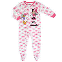 Disney Girls' White/Pink 1 Piece Minnie Mouse/Daisy Duck Little Fashionistas Zip Front Pajamas