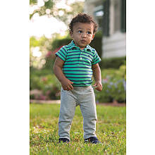 Carter's Boys 2 Piece Green Striped Short Sleeve Polo Bodysuit and Grey Knit Pant Set