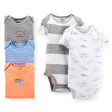 Carter's Boys 5 Pack Short Sleeve Lap Shoulder Bodysuits in Assorted Colors