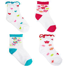 Koala Kids Girls' 4 Pack White/Fuchsia Flower Quarter Socks