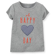 Carter's Girls Grey "Oh Happy Day" Embroidered Short Sleeve T Shirt - Toddler