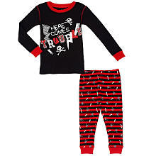 Koala Kids Boys' 2 Piece Black/White Here Comes Trouble Pajama Set with Short Sleeve Top and Printed Pants