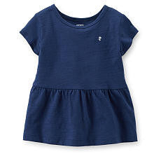 Carter's Girls Navy Slub Peplum Short Sleeve Top - Toddler