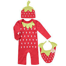 Koala Baby Girls' 3 Piece Pink Strawberry Layette Set with Coveralls, Hat and Bib