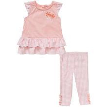 Koala Baby Girls' 2 Piece Light Pink Gingham Ruffled Flutter Sleeve Tunic and Leggings Playwear Set