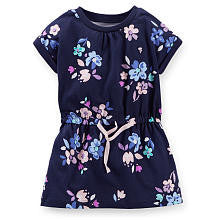 Carter's Girls Navy Floral Printed Drop Waist Short Sleeve Tunic - Toddler