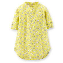 Carter's Girls Yellow Cat Printed Woven 3/4 Sleeve Tunic - Toddler