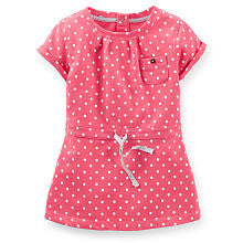 Carter's Girls Coral Polka Dot French Terry Drop Waist Short Sleeve Tunic - Toddler