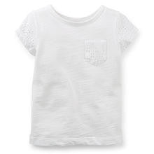 Carter's Girls White Slub T Shirt with Lace Sleeve and Pocket Detail - Toddler