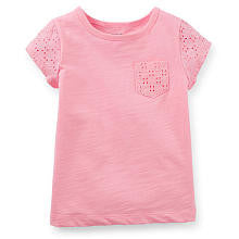 Carter's Girls Light Pink Short Sleeve Slub T Shirt with Lace Sleeve and Pocket Detail - Toddler