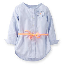 Carter's Girls Light Blue Striped Woven Dobby 3/4 Sleeve Tunic - Toddler