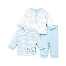 Little Me Boys 3 Piece Long Sleeve Chevron Print Henley Top, Long Sleeve Elephant Print Henley Top and Pant Set