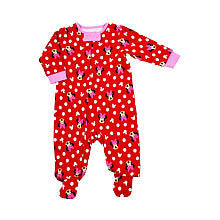 Disney Baby Girls Red All Over Print Minnie Mouse and Polka Dot Print Zip Up Footie