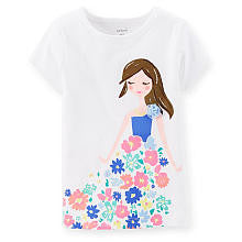 Carter's Girls White Short Sleeve T Shirt with Colorful Floral Girl Screen Print - Toddler