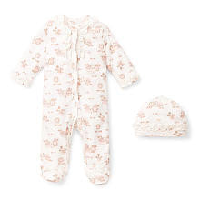 Little Me Girls White 2 Piece Pretty Owl Print Footie and Hat Set