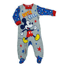 Disney Baby Boys Grey "Super Cool" Mickey Mouse Zip Up Footie