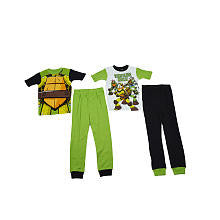 Nickelodeon Boys 4 Piece Green Teenage Mutant Ninja Turtles Pajama Set with 2 Short Sleeve Tops and 2 Solid Pants- Kids