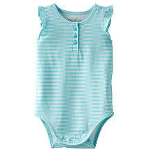 Oshkosh Girls Blue Stripe Flutter Short Sleeve Henley Bodysuit