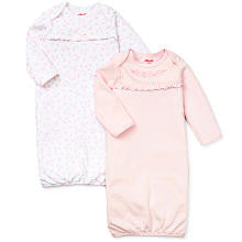 Little Me Girls 2 Pack Light Pink Floral and Bunny Print Gowns with Fold Over Mitten Cuffs