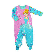 Disney Baby Girls Pink/Light Blue "Little Princess" Cinderella Zip Up Footie