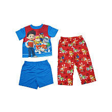 Nickelodeon Boys Red/Blue 3 Piece Paw Patrol Short Sleeve Top, Shorts and Printed Pants Pajama Set- Toddler